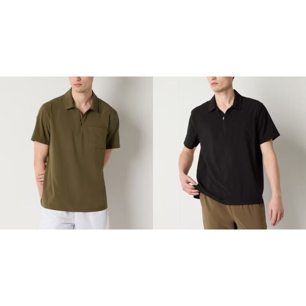 NWT Xersion Men's XXL 2XL Woven Lightweight Polo Shirt Zipper Black or Olive